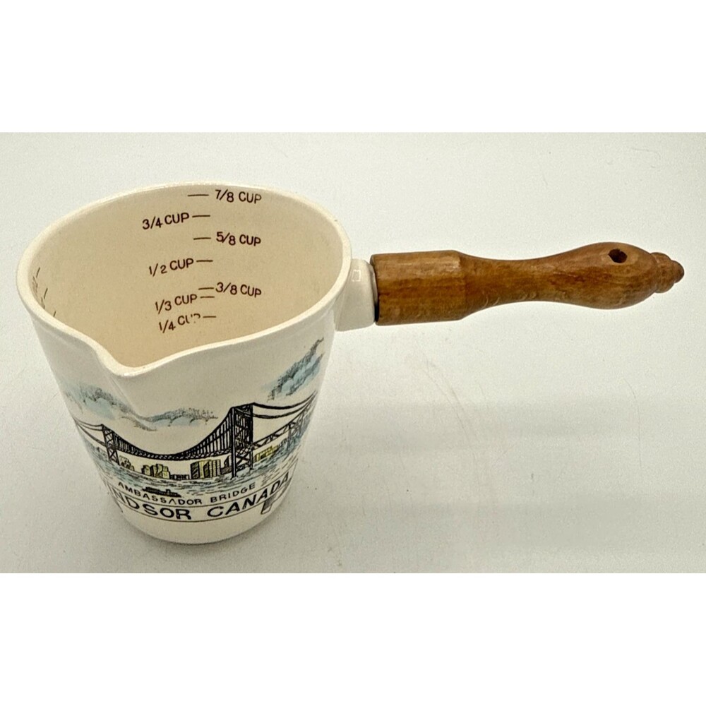Vintage Windsor Canada Ambassador Bridge Measuring Cup Souvenir Wood Handle